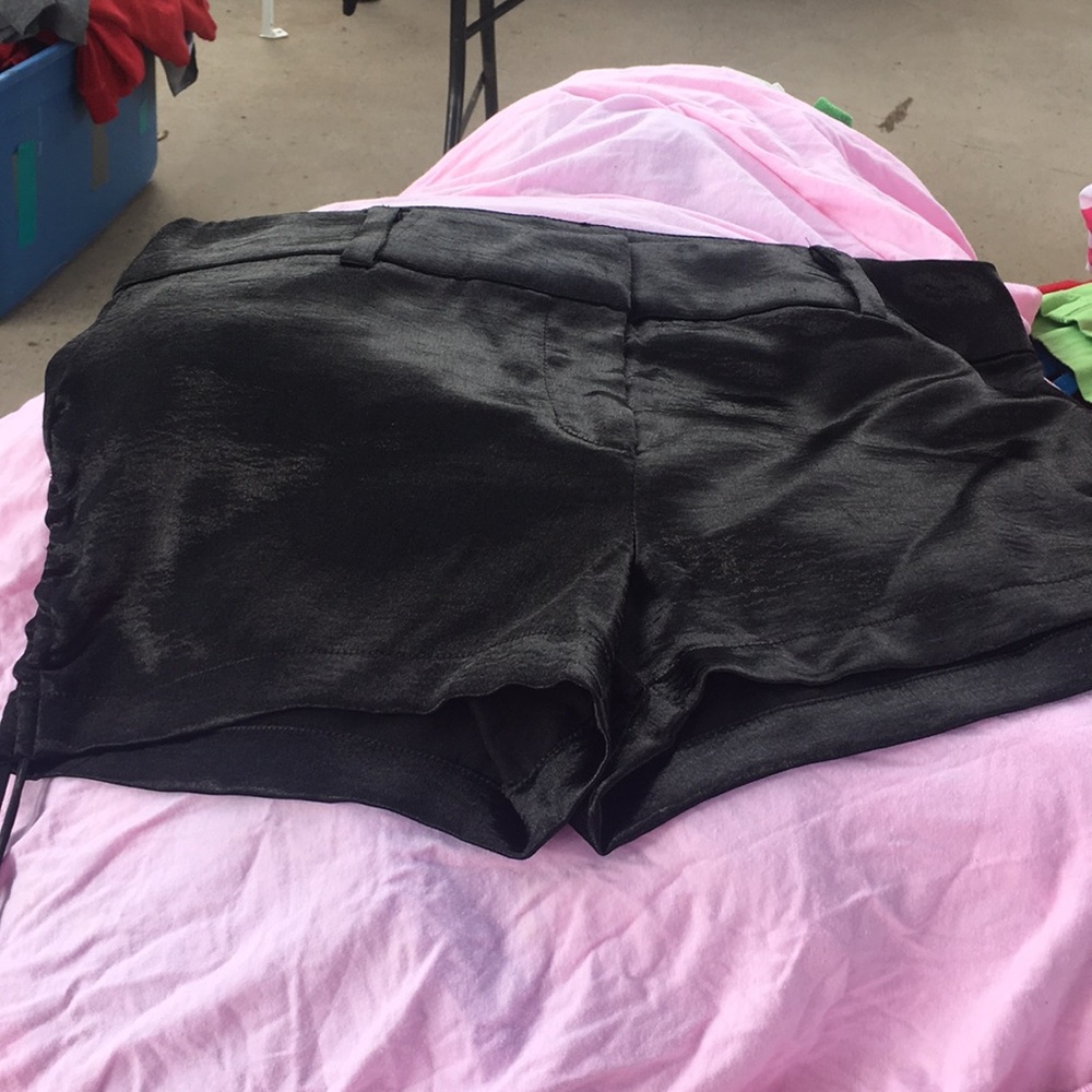 Black satin shorts